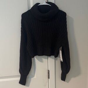 Urban Outfitters Black/Charcoal Gray Cropped Ribbed Turtleneck Sweater